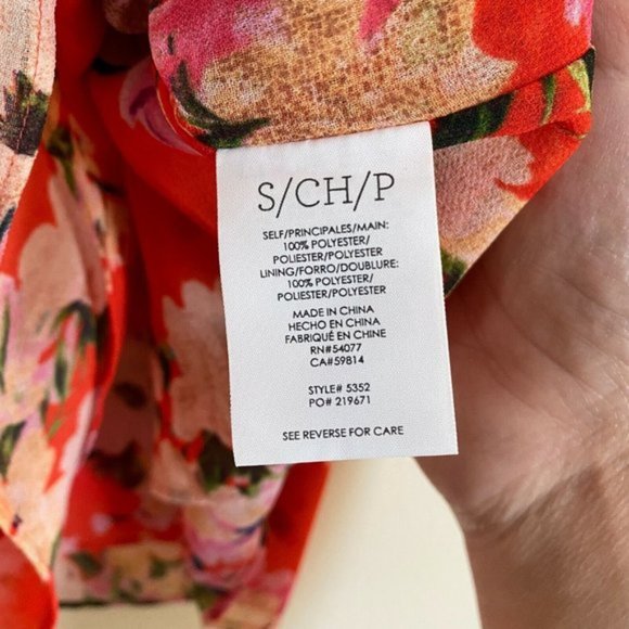 CAbi 5352 Lush Red Pink Floral Cold Shoulder Flutter Sleeve Blouse Women's Small - Picture 6 of 7